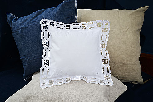 White Dynasty Embroidered Baby Square Pillow 12"SQ. - Click Image to Close